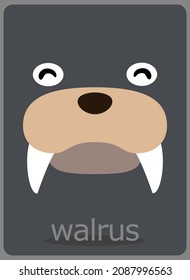 Caricatura de Walrus sobre fondo gris oscuro. lindo y simple cara animal para el diseño de afiches y camisetas para niños