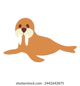 Walrus cartoon vector colorful illustration isolated on white, wild arctic sea mammal, decorative flat sign for design animal children pattern, maps for kids