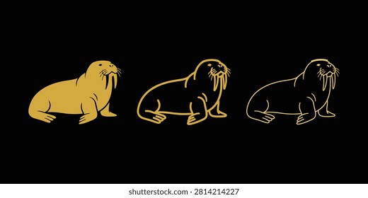 Walrus character set golden freepik frame artwork with wildlife, silhouette