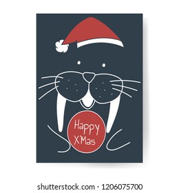 Walrus Christmas Vector