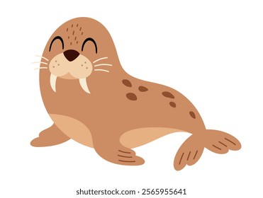 Walrus clipart. Cute Arctic animal clipart. Hand draw vector illustration in flat style