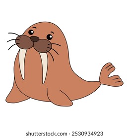 Walrus coloring pages for kids. Trace and color Walrus. Walrus animal flashcard for kids vector illustration. Letters W is for Walrus. Kindergarten and preschool worksheets printable for kids.