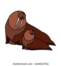 walrus with cub on a white background vector illustration design