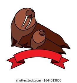 walrus with cub on a white background vector illustration design