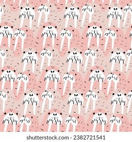 Walrus. Cute Background with animals. Baby Oceanic pattern for Fabric Textile, Wallpaper, Wrapping. Vector illustration