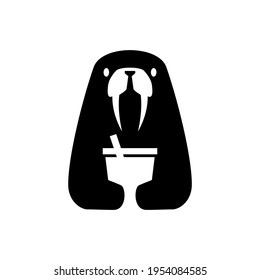 walrus drink negative space logo vector icon illustration
