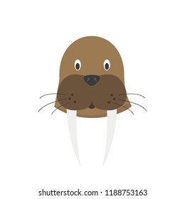 Walrus face in cartoon style for children. Animal Faces Vector illustration Series