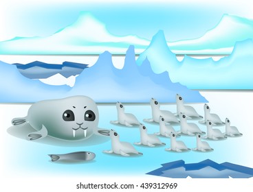 Walrus family vector.