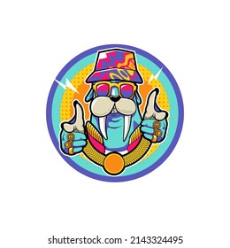 walrus hip hop 90's vector illustration design