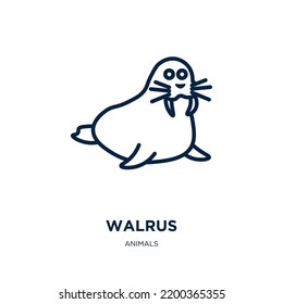 walrus icon from animals collection. Thin linear walrus, zoo, ocean outline icon isolated on white background. Line vector walrus sign, symbol for web and mobile