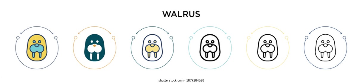 Walrus icon in filled, thin line, outline and stroke style. Vector illustration of two colored and black walrus vector icons designs can be used for mobile, ui, web