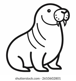 walrus icon line art vector on white background