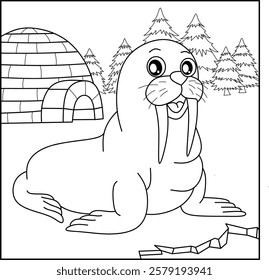 Walrus line art for coloring book with simple background