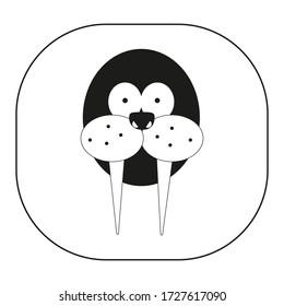 Walrus logo. The icon is black and white in a frame.  Good walrus on a white background.