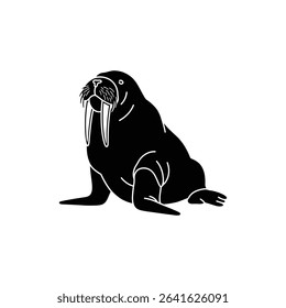 Walrus with Long Tusks on Arctic Ice