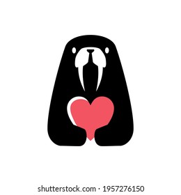 walrus love negative space logo vector icon illustration