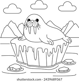 Walrus lying on the ice coloring page