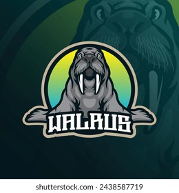 Walrus mascot logo design with modern illustration concept style for badge, emblem and t shirt printing. Cute walrus illustration.