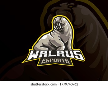 Walrus mascot sport logo design. Sea animal mascot vector illustration logo. Wild seals mascot design, Emblem design for esports team. Vector illustration