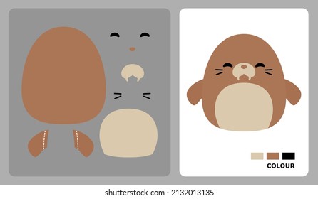 Walrus Pattern For Kids Crafts Or Paper Crafts. Vector Illustration Of Animal Puzzle. Cut And Glue Patterns For Children's Crafts.