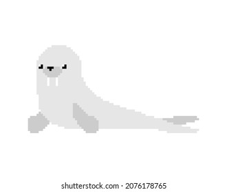 Walrus pixel art cartoon isolated. pixelated sea cow. vector illustration 8 bit