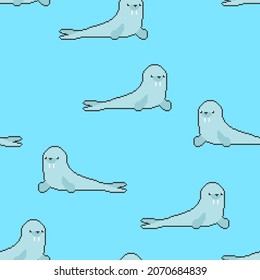 Walrus pixel art pattern seamless. pixelated sea cow background. vector illustration 8 bit texture