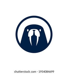 walrus round circle emblem logo vector icon illustration