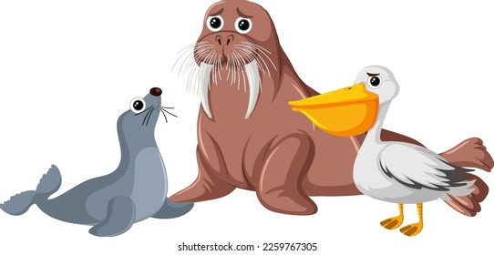 Sello de Walrus y pelícano con ilustración de expresión de cara triste