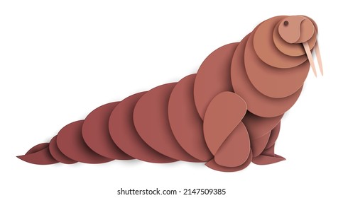 Walrus silhouette isolated on white background. Abstract wild animal. Creative 3d concept in cartoon craft paper cut style. Colorful minimal design character. Modern geometric vector illustration.