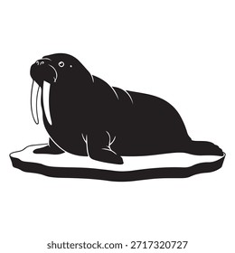 Walrus Silhouette Vector Icon on Ice Graphic Design