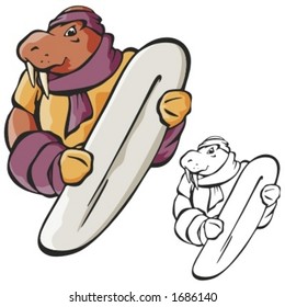 Walrus Snowboarding Mascot. Great for t-shirt designs, school mascot logo and any other design work. Ready for vinyl cutting.