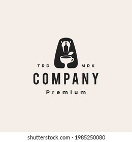 walrus tea leaf hipster vintage logo vector icon illustration