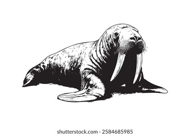 walrus vector illustrations - hand drawn walrus - black and white walrus isolated on white background