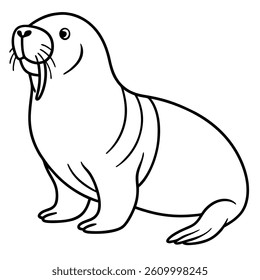 Walrus vector line art on white background