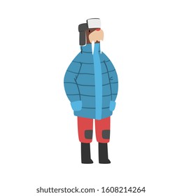 Walrus Wearing Warm Jacket and Hat with Ear Flaps, Humanized Sea Animal Character in Winter Clothes Cartoon Vector illustration