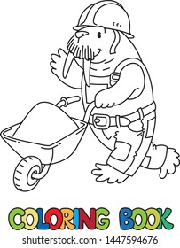Walrus worker ABC coloring book. Alphabet W