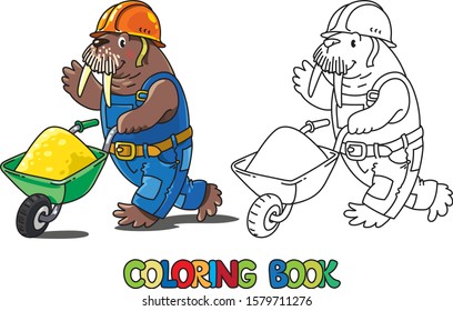 Walrus worker ABC coloring book. Alphabet W