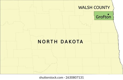 Walsh County and city of Grafton location on North Dakota state map