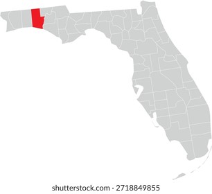 Walton County on the Map of Florida State Editable Vector