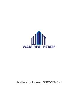 El logo de WAM Real Estate encarna profesionalismo y confianza. Presenta las iniciales "WAM" en una letra elegante y moderna, acompañada por un elemento que simboliza una casa o edificio, alquiler de casas