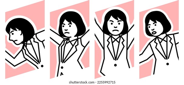 Waman in 4 poses. Vector illustration.