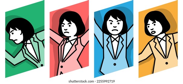 Waman in 4 poses. Vector illustration.