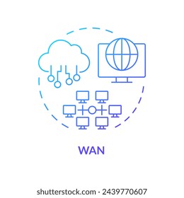 Wan connection type blue gradient concept icon. Business network digital infrastructure. System servers management. Round shape line illustration. Abstract idea. Graphic design. Easy to use