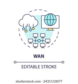 Wan connection type multi color concept icon. Business network digital infrastructure. System servers management. Round shape line illustration. Abstract idea. Graphic design. Easy to use