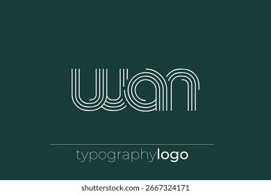 Logotipo de tipografia geométrica moderna WAN. Composição moderna e elegante com uma ilustração de logotipo de tipografia monocromática projetada com linhas intrincadas.