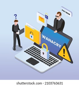 Wanacry isometric 3d vector concept for banner, website, illustration, landing page, flyer, etc.