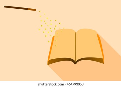 Wand casting book with star. Graphic vector for background