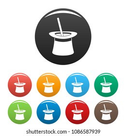 Wand in hat icon. Simple illustration of wand in hat vector icons set color isolated on white