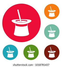 Wand in hat icons circle set vector isolated on white background