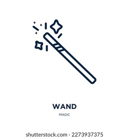 wand icon from magic collection. Thin linear wand, magic, pen outline icon isolated on white background. Line vector wand sign, symbol for web and mobile